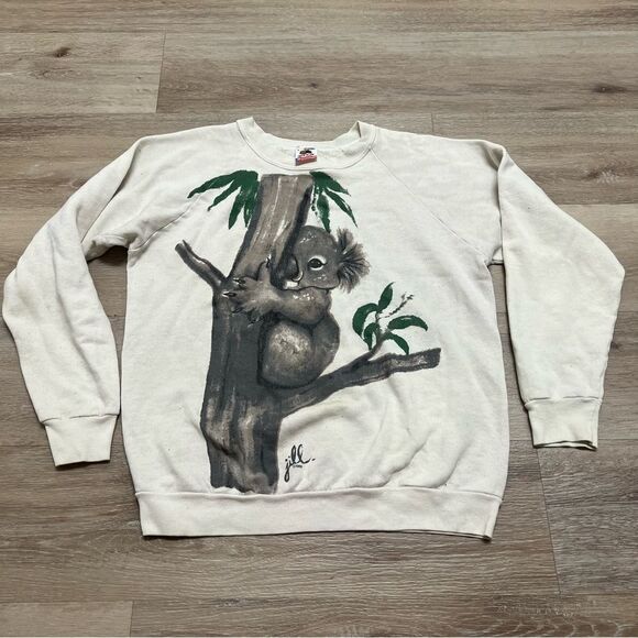 Fruit of the Loom Sweaters - Vintage 1986 Koala Bear Large Sweatshirt Animal Outdoors Fruit Of The Loom White